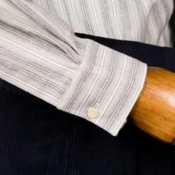 Aero CC41 Heavy Cotton Spearpoint Collar Shirt: Grey Stripe -Aero Leathers aero cc41 heavy cotton spearpoint collar shirt grey stripe 5