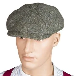 Donegal Tweed Eight Panel Bakers Boy Cap: Green -Aero Leathers donegal tweed eight panel bakers boy cap green 3