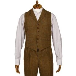 END OF LINE/CLEARANCE Harris Tweed Waistcoat: Autumn Window Pane (SIZE L) -Aero Leathers end of line clearance harris tweed waistcoat autumn window pane size l 2