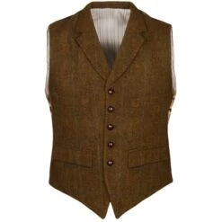 END OF LINE/CLEARANCE Harris Tweed Waistcoat: Autumn Window Pane (SIZE L)