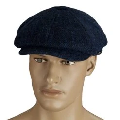 Harris Tweed Eight Panel Bakers Boy Cap: Denim Blue -Aero Leathers harris tweed eight panel bakers boy cap denim blue 2