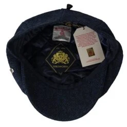 Harris Tweed Eight Panel Bakers Boy Cap: Denim Blue -Aero Leathers harris tweed eight panel bakers boy cap denim blue 3