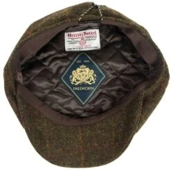 Harris Tweed Eight Panel Bakers Boy Cap: Moss Green -Aero Leathers harris tweed eight panel bakers boy cap moss green 2