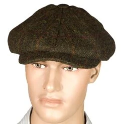 Harris Tweed Eight Panel Bakers Boy Cap: Moss Green -Aero Leathers harris tweed eight panel bakers boy cap moss green 3