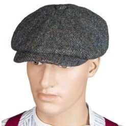 Harris Tweed Eight Panel Bakers Boy Cap: North Sea Herringbone -Aero Leathers harris tweed eight panel bakers boy cap north sea herringbone 2
