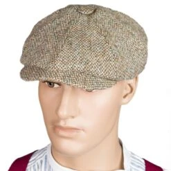 Harris Tweed Eight Panel Bakers Boy Cap: Oatmeal -Aero Leathers harris tweed eight panel bakers boy cap oatmeal 3