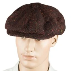 Heavy Donegal Tweed Eight Panel Cap: Burgundy Flecked Herringbone -Aero Leathers heavy donegal tweed eight panel cap burgundy flecked herringbone 3