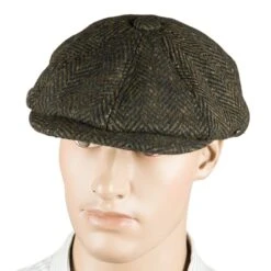 Heavy Donegal Tweed Eight Panel Cap: Forest Floor Flecked Herringbone -Aero Leathers heavy donegal tweed eight panel cap forest floor flecked herringbone 3